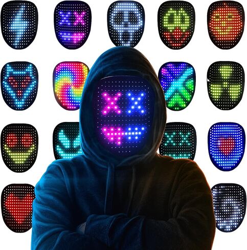 قناع QAQ LED مع مستشعر للإيماءات، قناع مضيء، هدايا رائعة للأولاد في سن المراهقة، قناع رائع لأزياء الهالوين التنكرية in Saudi Arabia