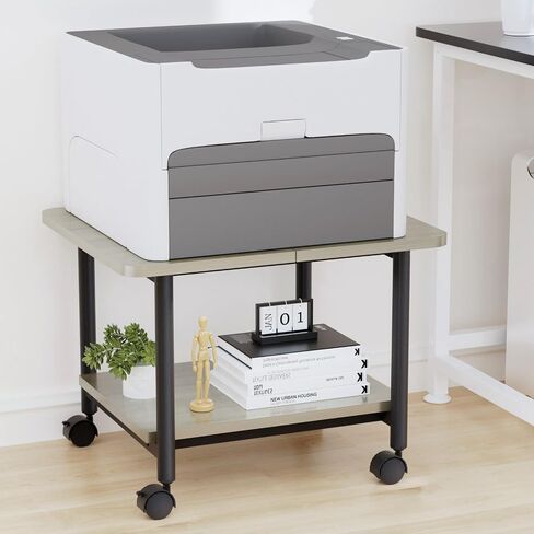 Printer Stand 2-Tier Large Printer Table Under Desk Printer Stand for 3D Printers, Desktop Printers, Laser Printers, Rolling Printer Cart with Wheels for Home Office Storage Black in Saudi Arabia