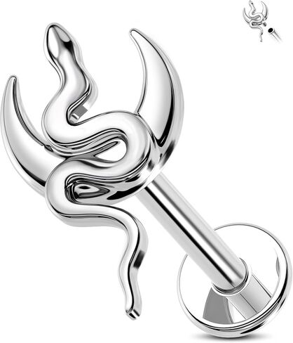 Jewseen 16g Internally Threaded Flat Back Earrings Surgical Steel Heart Moon Snake Cartilage Stud Lip Piercing Jewelry Nose Stud Conch Helix Tragus Earrings for Women Men in Saudi Arabia