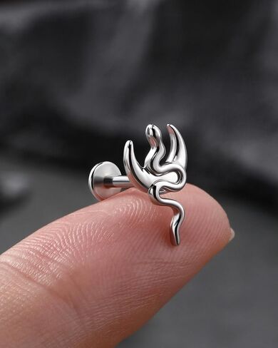 Jewseen 16g Internally Threaded Flat Back Earrings Surgical Steel Heart Moon Snake Cartilage Stud Lip Piercing Jewelry Nose Stud Conch Helix Tragus Earrings for Women Men in Saudi Arabia