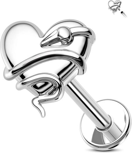 Jewseen 16g Internally Threaded Flat Back Earrings Surgical Steel Heart Moon Snake Cartilage Stud Lip Piercing Jewelry Nose Stud Conch Helix Tragus Earrings for Women Men in Saudi Arabia