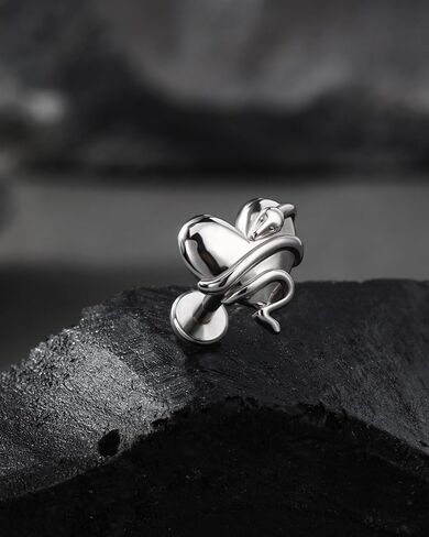 Jewseen 16g Internally Threaded Flat Back Earrings Surgical Steel Heart Moon Snake Cartilage Stud Lip Piercing Jewelry Nose Stud Conch Helix Tragus Earrings for Women Men in Saudi Arabia