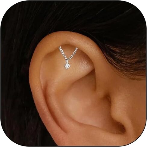 Hidden Helix Earring Dangle Threadless Flat Back Earrings for Women Helix Piercing Jewelry Hypoallergenic Cartilage Earring for Multiple Piercing Small Flatback Stud Earrings in Saudi Arabia