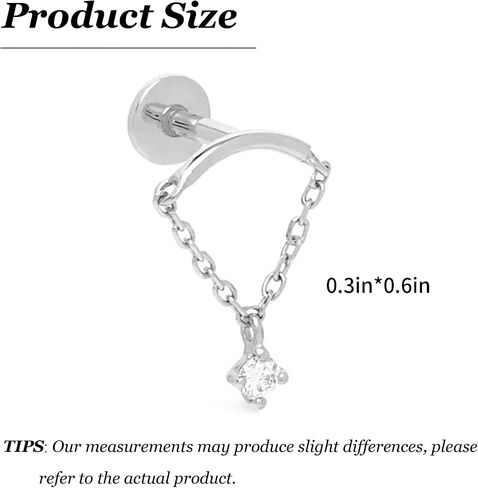 Hidden Helix Earring Dangle Threadless Flat Back Earrings for Women Helix Piercing Jewelry Hypoallergenic Cartilage Earring for Multiple Piercing Small Flatback Stud Earrings in Saudi Arabia
