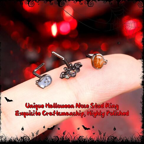 3PCS 20G Halloween Nose Studs for Women Men 316L Stainless Steel L Shaped Nose Ring Studs Ghost Pumpkin Bat Nose Ring Black Moon Sun Nose Piercing Jewelry in Saudi Arabia