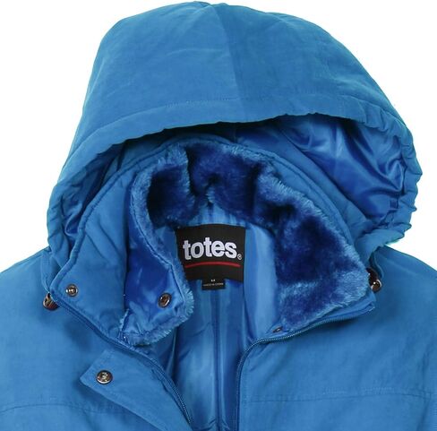 معطف شتوي نسائي من Totes مع غطاء للرأس من الفرو الصناعي، معطف باركا مقاوم للماء، أزرق متوسط، كبير جدًا in Kuwait