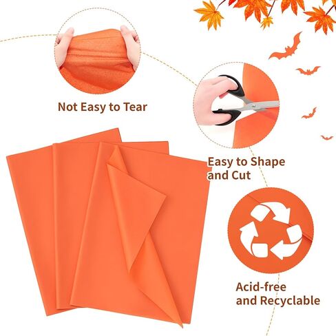 Simetufy Orange Tissue Paper for Gift Bags, 125 Sheets 14 x 20 Inches Orange Wrapping Paper for Packaging, Tissue Paper Bulk for Fall, Halloween, Thanksgiving, Birthday, Holiday Decor and DIY Crafts in Saudi Arabia