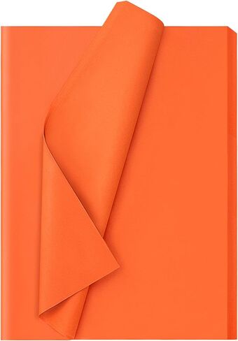 Simetufy ورق مناديل برتقالي لحقائب الهدايا، 125 ورقة مقاس 14 × 20 بوصة ورق تغليف برتقالي للتغليف، مجموعة مناديل ورقية للخريف، والهالوين، وعيد الشكر، وأعياد الميلاد، وديكور العطلات والحرف اليدوية in Kuwait
