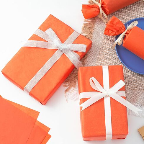 Simetufy ورق مناديل برتقالي لحقائب الهدايا، 125 ورقة مقاس 14 × 20 بوصة ورق تغليف برتقالي للتغليف، مجموعة مناديل ورقية للخريف، والهالوين، وعيد الشكر، وأعياد الميلاد، وديكور العطلات والحرف اليدوية in Kuwait