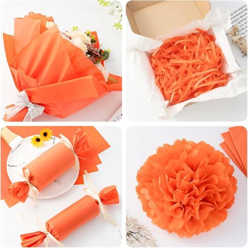 Simetufy ورق مناديل برتقالي لحقائب الهدايا، 125 ورقة مقاس 14 × 20 بوصة ورق تغليف برتقالي للتغليف، مجموعة مناديل ورقية للخريف، والهالوين، وعيد الشكر، وأعياد الميلاد، وديكور العطلات والحرف اليدوية in Kuwait