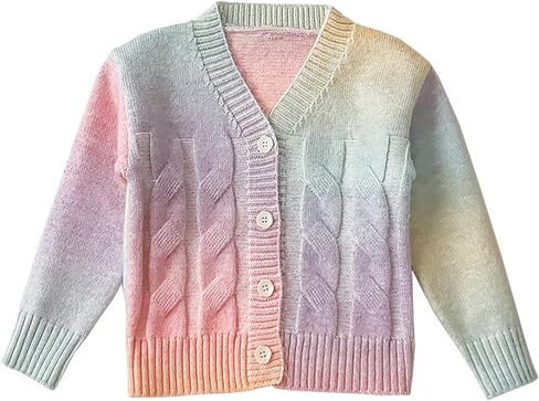Toddler Girls Cardigan Sweater Button Knit Sweater Kids Rainbow Colors Coat Size 2-7T in Kuwait