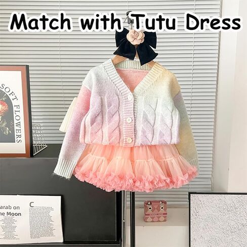 Toddler Girls Cardigan Sweater Button Knit Sweater Kids Rainbow Colors Coat Size 2-7T in Kuwait