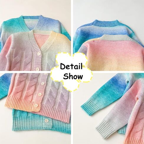 Toddler Girls Cardigan Sweater Button Knit Sweater Kids Rainbow Colors Coat Size 2-7T in Kuwait