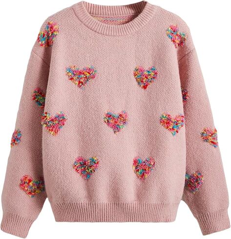 SHENHE Girl's Casual Cute Crewneck Long Sleeve Pullover Sweater Jumper Tops in Saudi Arabia