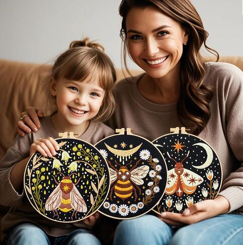 Embroidery Kits for Beginners Adults, Stamped Cross Stitch kits for Adult Beginners Embroidery Starter Kit with Pattern, 3 Embroidery Hoop and Fabric, Needles Threads (Attached Teaching Video QR Code) in Kuwait