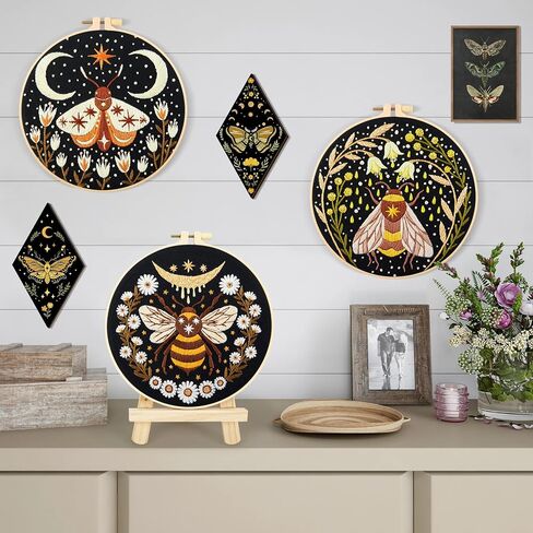 Embroidery Kits for Beginners Adults, Stamped Cross Stitch kits for Adult Beginners Embroidery Starter Kit with Pattern, 3 Embroidery Hoop and Fabric, Needles Threads (Attached Teaching Video QR Code) in Kuwait