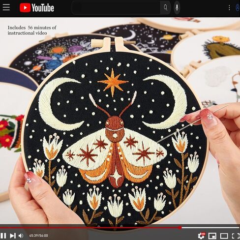 Embroidery Kits for Beginners Adults, Stamped Cross Stitch kits for Adult Beginners Embroidery Starter Kit with Pattern, 3 Embroidery Hoop and Fabric, Needles Threads (Attached Teaching Video QR Code) in Kuwait