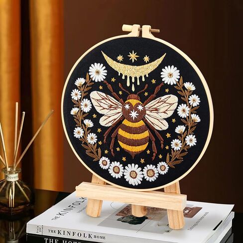 Embroidery Kits for Beginners Adults, Stamped Cross Stitch kits for Adult Beginners Embroidery Starter Kit with Pattern, 3 Embroidery Hoop and Fabric, Needles Threads (Attached Teaching Video QR Code) in Kuwait