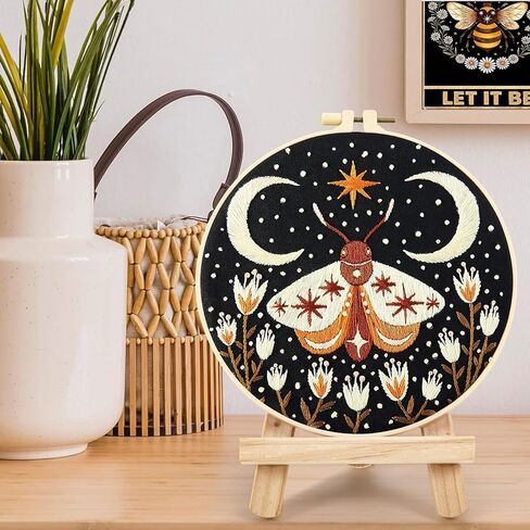 Embroidery Kits for Beginners Adults, Stamped Cross Stitch kits for Adult Beginners Embroidery Starter Kit with Pattern, 3 Embroidery Hoop and Fabric, Needles Threads (Attached Teaching Video QR Code) in Kuwait