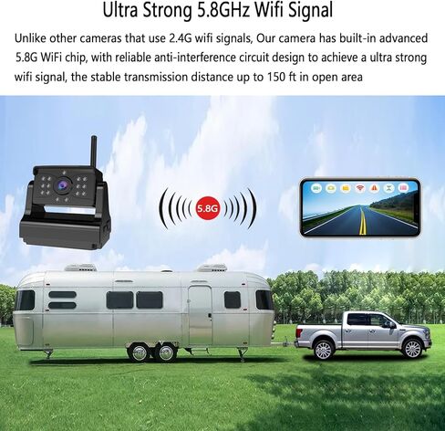 Wireless Backup Camera, Super Strong 5.8G WiFi, Ultra Smooth and Crystal Clear Video, Strong Magnetic Rechargeable Rear View Wireless Backup Camera for Trailer Camper Truck RV Pickup Car SUV etc in Kuwait