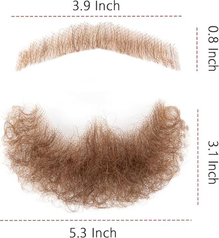 Fake Beard Human Hair Realistic Fake Mustache for Men, Full Hand-tied Invisible Lace Based Fake Facial Hair Brown False Goatee Beards for Halloween Cosplay Costume Party Drama in Saudi Arabia