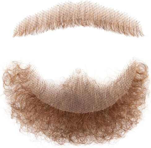 Fake Beard Human Hair Realistic Fake Mustache for Men, Full Hand-tied Invisible Lace Based Fake Facial Hair Brown False Goatee Beards for Halloween Cosplay Costume Party Drama in Saudi Arabia