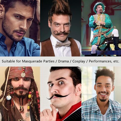 Fake Beard Human Hair Realistic Fake Mustache for Men, Full Hand-tied Invisible Lace Based Fake Facial Hair Brown False Goatee Beards for Halloween Cosplay Costume Party Drama in Saudi Arabia