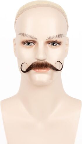 Fake Beard Human Hair Realistic Fake Mustache for Men, Full Hand-tied Invisible Lace Based Fake Facial Hair Brown False Goatee Beards for Halloween Cosplay Costume Party Drama in Saudi Arabia