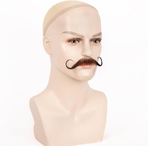Fake Beard Human Hair Realistic Fake Mustache for Men, Full Hand-tied Invisible Lace Based Fake Facial Hair Brown False Goatee Beards for Halloween Cosplay Costume Party Drama in Saudi Arabia