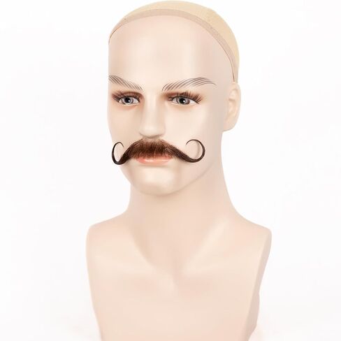 Fake Beard Human Hair Realistic Fake Mustache for Men, Full Hand-tied Invisible Lace Based Fake Facial Hair Brown False Goatee Beards for Halloween Cosplay Costume Party Drama in Saudi Arabia