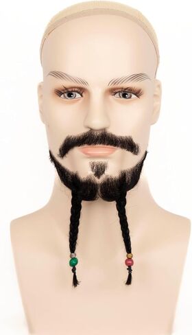 Fake Beard Human Hair Realistic Fake Mustache for Men, Full Hand-tied Invisible Lace Based Fake Facial Hair Brown False Goatee Beards for Halloween Cosplay Costume Party Drama in Saudi Arabia
