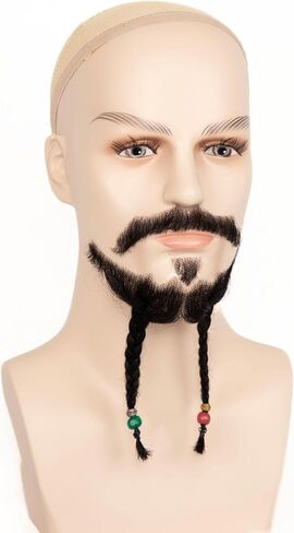 Fake Beard Human Hair Realistic Fake Mustache for Men, Full Hand-tied Invisible Lace Based Fake Facial Hair Brown False Goatee Beards for Halloween Cosplay Costume Party Drama in Saudi Arabia