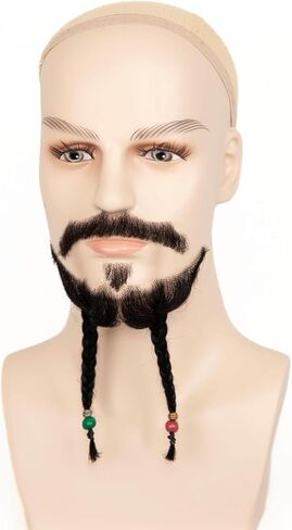 Fake Beard Human Hair Realistic Fake Mustache for Men, Full Hand-tied Invisible Lace Based Fake Facial Hair Brown False Goatee Beards for Halloween Cosplay Costume Party Drama in Saudi Arabia