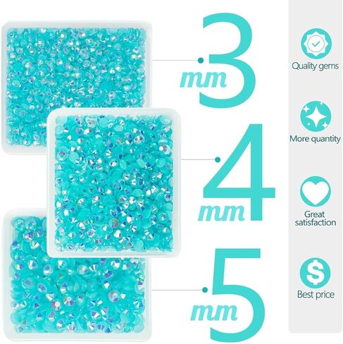 Aquamarine AB Resin Rhinestones for Crafting 3mm 4mm 5mm Lake Blue AB Flatback Jelly Rhinestones Bulk SS10 SS16 SS20 Non-Hotfix Water Blue Stones Diamonds for Nails Face Makeup Tumblers Crafts in Kuwait