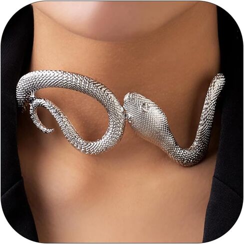 Dcfywl731 Snake Jewelry Set for Women Glexible Snake Bracelet Snake Dangle Drop Earrings Punk Snake Pendent Necklace Adjustable Open Snake Ring Halloween Cosplay Medusa Costume Accessories in Kuwait