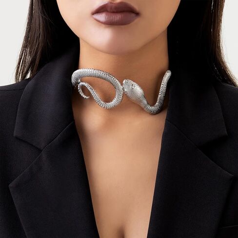 Dcfywl731 Snake Jewelry Set for Women Glexible Snake Bracelet Snake Dangle Drop Earrings Punk Snake Pendent Necklace Adjustable Open Snake Ring Halloween Cosplay Medusa Costume Accessories in Kuwait