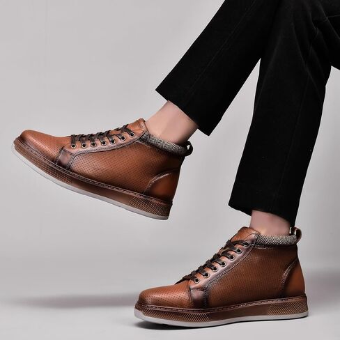 Men's Casual Leather Sneaker Boots - Mid-Top Fashion Dressy Oxford Sneaker Ankle Boot Daily Walking Shoes for Men in Kuwait