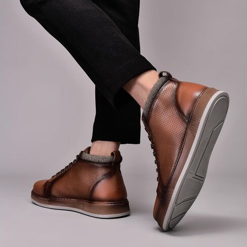 Men's Casual Leather Sneaker Boots - Mid-Top Fashion Dressy Oxford Sneaker Ankle Boot Daily Walking Shoes for Men in Kuwait