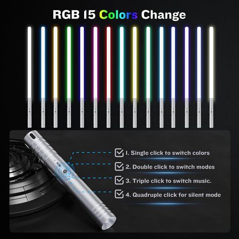 2 حزمة من السيف الضوئي، 15 لونًا و4 أوضاع لإضاءة السيف للمبارزة، 2 في 1 RGB شحن USB قابل للفصل، ألعاب هدايا للأطفال والبالغين في الهالوين in Saudi Arabia