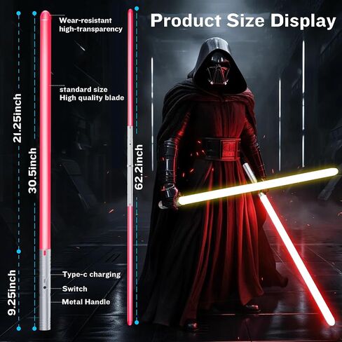 2 حزمة من السيف الضوئي، 15 لونًا و4 أوضاع لإضاءة السيف للمبارزة، 2 في 1 RGB شحن USB قابل للفصل، ألعاب هدايا للأطفال والبالغين في الهالوين in Saudi Arabia