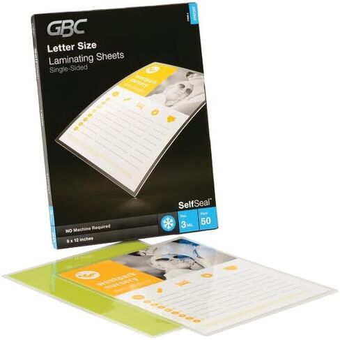 GBC Swingline Laminating Sheets, Self Adhesive Pouches, Letter Size, Glossy, 3 Mil, Self Seal, 50 Pack (3747307) in Kuwait