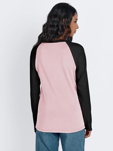 Trendy Queen Womens Crew Neck Long Sleeve Colorblock Shirts 2024 in Saudi Arabia