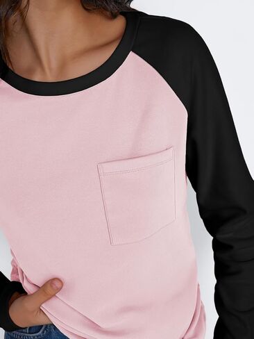 Trendy Queen Womens Crew Neck Long Sleeve Colorblock Shirts 2024 in Saudi Arabia