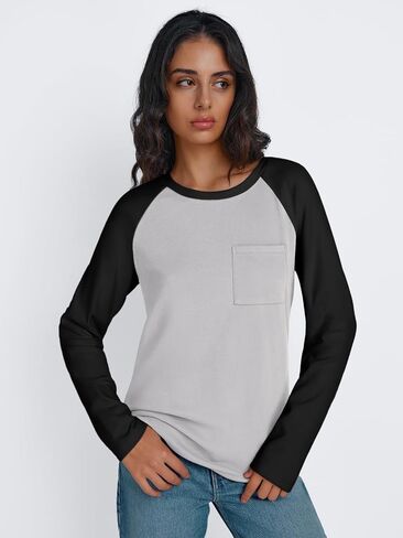 Trendy Queen Womens Crew Neck Long Sleeve Colorblock Shirts 2024 in Saudi Arabia
