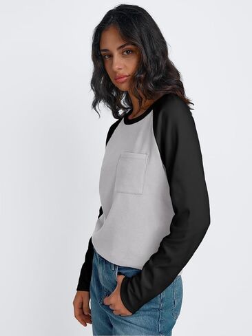 Trendy Queen Womens Crew Neck Long Sleeve Colorblock Shirts 2024 in Saudi Arabia