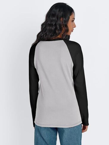 Trendy Queen Womens Crew Neck Long Sleeve Colorblock Shirts 2024 in Saudi Arabia