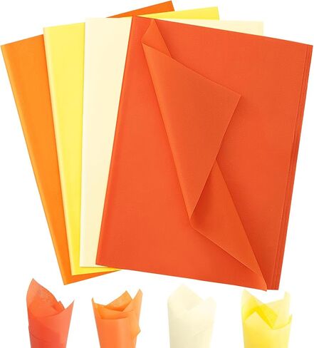 Simetufy ورق مناديل برتقالي لحقائب الهدايا، 120 ورقة مقاس 14 × 20 بوصة ورق تغليف أصفر للتغليف، مجموعة مناديل ورقية للخريف، والهالوين، وعيد الشكر، وأعياد الميلاد، وديكور العطلات والحرف اليدوية in Kuwait