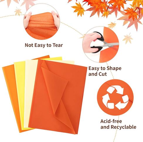 Simetufy ورق مناديل برتقالي لحقائب الهدايا، 120 ورقة مقاس 14 × 20 بوصة ورق تغليف أصفر للتغليف، مجموعة مناديل ورقية للخريف، والهالوين، وعيد الشكر، وأعياد الميلاد، وديكور العطلات والحرف اليدوية in Kuwait