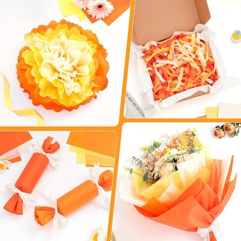 Simetufy ورق مناديل برتقالي لحقائب الهدايا، 120 ورقة مقاس 14 × 20 بوصة ورق تغليف أصفر للتغليف، مجموعة مناديل ورقية للخريف، والهالوين، وعيد الشكر، وأعياد الميلاد، وديكور العطلات والحرف اليدوية in Kuwait