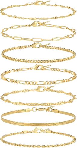 Reoxvo Bracelets Stack Silver Plated Chain Bracelet Set for Women Gold Hand Chain Rings Bracelets Jewelry for Women Trendy in Kuwait